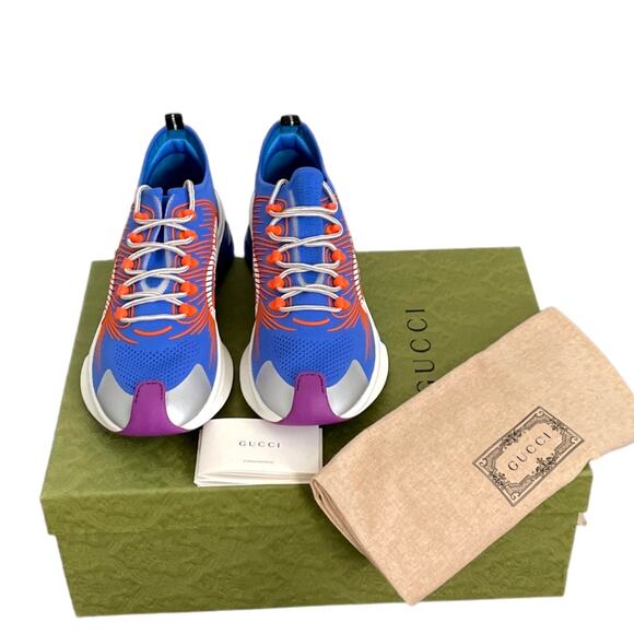 GUCCI Men's Run Sneaker Low Top Blue White Orange 680893 Size 11 US 11.5 NEW - Picture 2 of 13